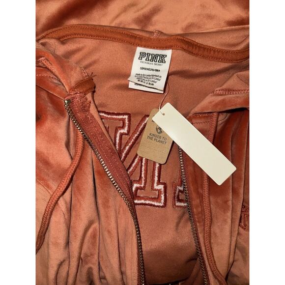 Victoria’s Secret PINK Velvet Orange Full Zip Hoodie Logo NEW Size S Small - Picture 4 of 4